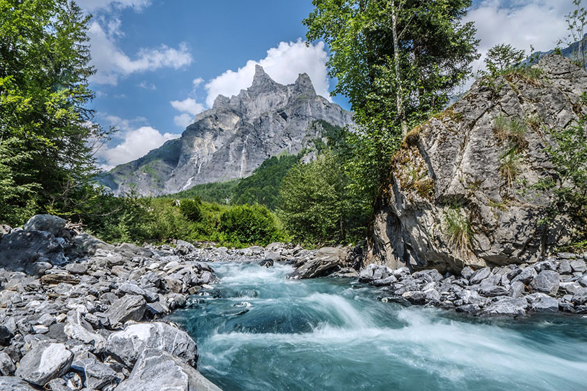 Still mountain flow water